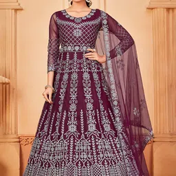 Warthy Ent Floral Embroidered Zari Net Unstitched Dress Material-picture-5