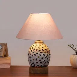 Aura Grey & White Frustum Shape Glass & Wooden Table Lamp-picture-30