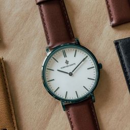 FOREVER SAINTS Men Brass Patterned Dial & Leather Straps Analogue Watch FSCM101NL01B-40