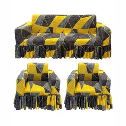 GIFTS ISLAND Yellow & Grey Printed Polyester 3 Piece Sofa Cover With Arms-image-67