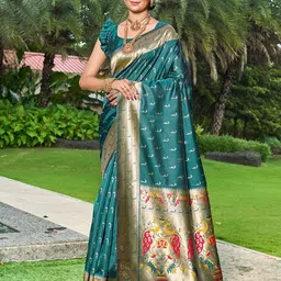 GARIYA Women Woven Design Zari Paithani Saree With Blouse Piece-image-129