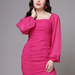 BAESD Square Neck Georgette Ruched Sheath Dress-image-74