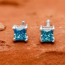 AMONROO 925 Sterling Silver Rhodium-Plated Cubic Zirconia Square Studs Earrings-image-13
