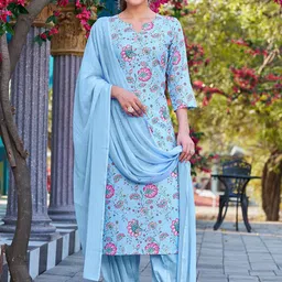 VIBE VISION Floral Printed Notch Neck Straight Kurta With Salwar And Dupatta-image-38