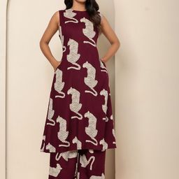 INDYES Animal Printed Round Neck A-Line Tunic With Trousers Co-Ords-picture-10