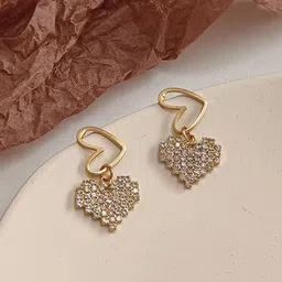VAGHBHATT Gold-Plated Artificial Stones Studded Heart Shaped Drop Earrings-46