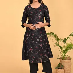 GOLDSTROMS Floral Printed Round Neck Maternity Kurta With Trousers-picture-47
