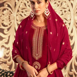 SANISA Women Velvet Embroidered Kurta Sets With Dupatta-picture-17