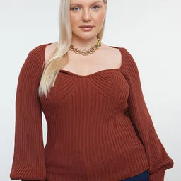 Trendyol Women Plus Size Ribbed Pullover Sweater-picture-31