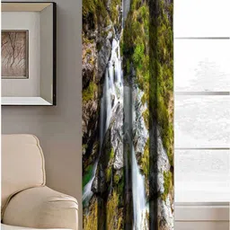 Aura Green & White Water From Hill Printed Light Blocking Long Door Curtain-image-69