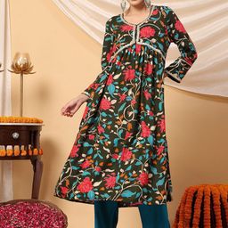 House Of Zelena Women Floral Printed Empire Sequinned Maternity Kurta with Trousers-image-36