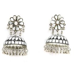 FIMBUL Sterling Silver Dome Shaped Classic Oxidised Jhumkas-image-24