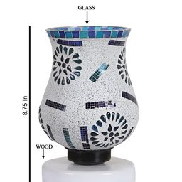 Aura White & Blue Textured Bell Shaped Glass Table Lamp with Wooden Base-picture-36