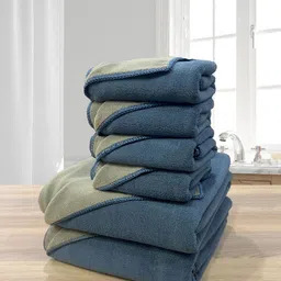 LABHAM Olive Green & Blue 6 Pcs 450 GSM Reversible Towel Set-53