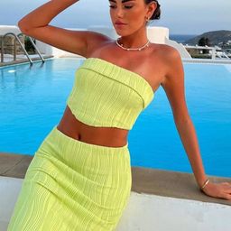 LULU & SKY Self Design Crop Top With Skirt Co-Ords-image-80