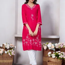 NIZA FASHION Floral Embroidered V-Neck Straight Kurta-46