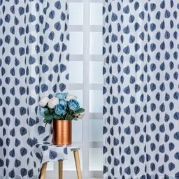 Parda Online White & Grey 2 Pieces Floral Printed Linen Window Curtain-picture-9