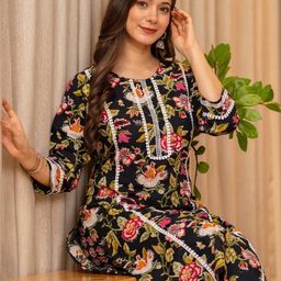 KJFAB Women Floral Printed Panelled Pure Cotton Kurta with Trousers-26