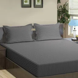 Bedbathandbliss Grey Striped 300 TC Superking Bedsheet Set 2.74 m x 2.74 m-picture-16
