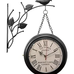 Nutts Black & Beige Chain Bird Double Sided Analogue Vintage Wall Clock-image-82
