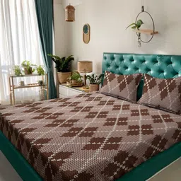 HOSTA HOMES Brown & Grey Geometric 300 TC King Bedsheet with 2 Pillow Covers-picture-11