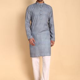 Vardha Floral Printed Mandarin Collar Cotton Straight Kurta-image-91