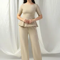 SZN Women Solid Peplum Top & Trousers-image-7