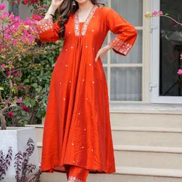 CANIZZARO Women Ethnic Motifs Printed A-Line Kurta with Trouser & Dupatta-picture-37