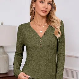 StyleCast x Revolte Women V-Neck Raw Edge T-shirt-image-87