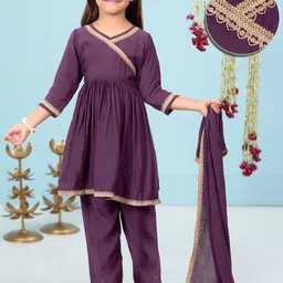 Pehanaava Girls Ethnic Motifs Angrakha Gotta Patti Pure Cotton Kurti with Patiala & With Dupatta-picture-5
