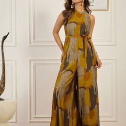 Anouk Women Abstract Printed Halter Neck Basic Jumpsuit-21