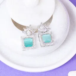 Manikya Rhodium-Plated AD Studded Square Shaped Drop Earrings-16