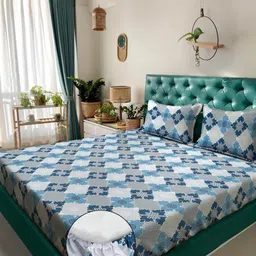 KLOTTHE Blue & Grey Geometric Printed 400 TC Cotton King Bedsheet Set 2.50 m x 2.25 m-22