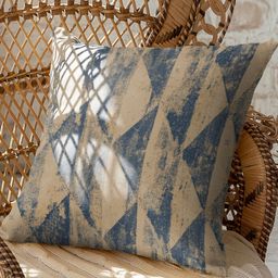 CASABLEU Navy Blue & Brown 2 Pieces Geometric Square Cushion Covers-10
