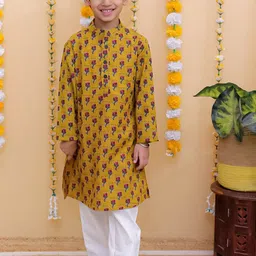 UNBIND Boys Floral Embroidered Regular Pure Cotton Kurta with Pyjamas-21