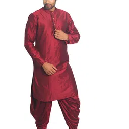 House of Aqss Band Collar Silk Straight Kurta-image-89