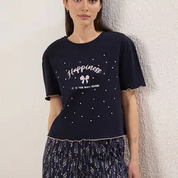 Trendyol Graphic Printed Round Neck Pure Cotton Night suit-image-69