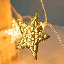 KAVYARA Gold-Toned & White Star Shape Metal String Lights image 4