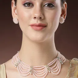KARATCART Gold-Plated Crystals Stone-Studded & Pearls Beaded Jewellery Set-49