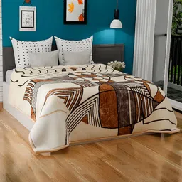 Signature Brown & Cream-Coloured Heavy Winter 450 GSM Double Bed Blanket-image-95