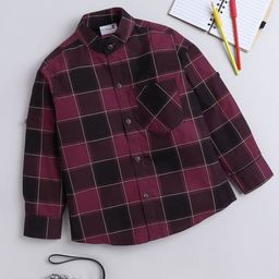 BAATCHEET Boys Band Collar Windowpane Checked Cotton Casual Shirt-image-84