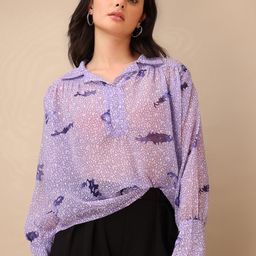 PURVAJA Women Printed Purple Georgette Shirt Style Top-image-91