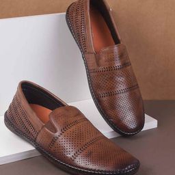 Metro Men Textured Leather Loafers-image-95
