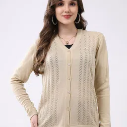 Monte Carlo Women Open Knit V-Neck Woollen Cardigan-picture-49