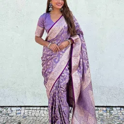 SWAMI STUDIO Ethnic Motifs Woven Design Zari Pure Silk Banarasi Saree-image-72