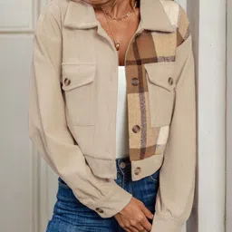 StyleCast Women Checked Crop Open Front Jacket-6
