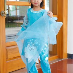 Thread & Button Girls Aqua Blue Pakistani Suit Set-image-57