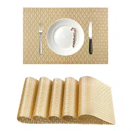 Kuber Industries Placemats Set Of 6 Gold Checked Rectangular Shape Table Mats image 5