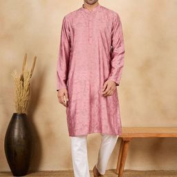 SWAGG INDIA Floral Embroidered Mandarin Collar Thread Work Straight Kurta-18