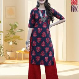 HERE&NOW Women Pack of 3 Ethnic Motifs Printed Daily Straight Kurtas-image-78